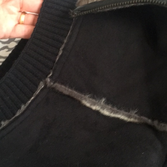 Faux Fur Leather Vegan Suede Warm Vest Black Grey Funnel Neck Pocket Vintage Y2K - Picture 7 of 9